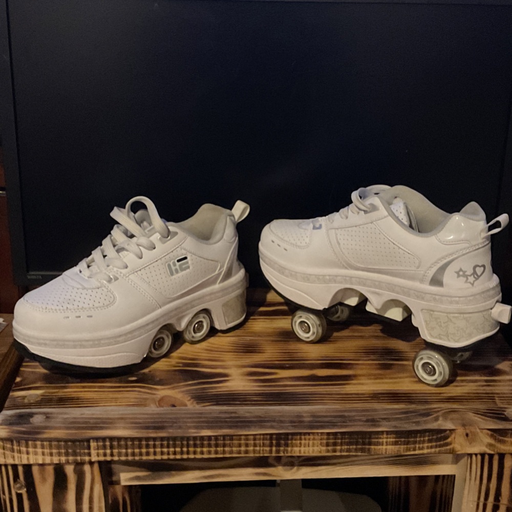 Kids' White Roller Sneakers with Wheels
